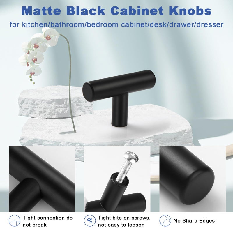 Estmoon 30 Pack Cabinet Knobs Matte Black Drawer Knobs Stainless Steel 2 Inch Overall Length Dresser Knobs for Cabinets Cupboard Bathroom Kitchen Hardware  Single Hole T Bar Knobs - Image 3